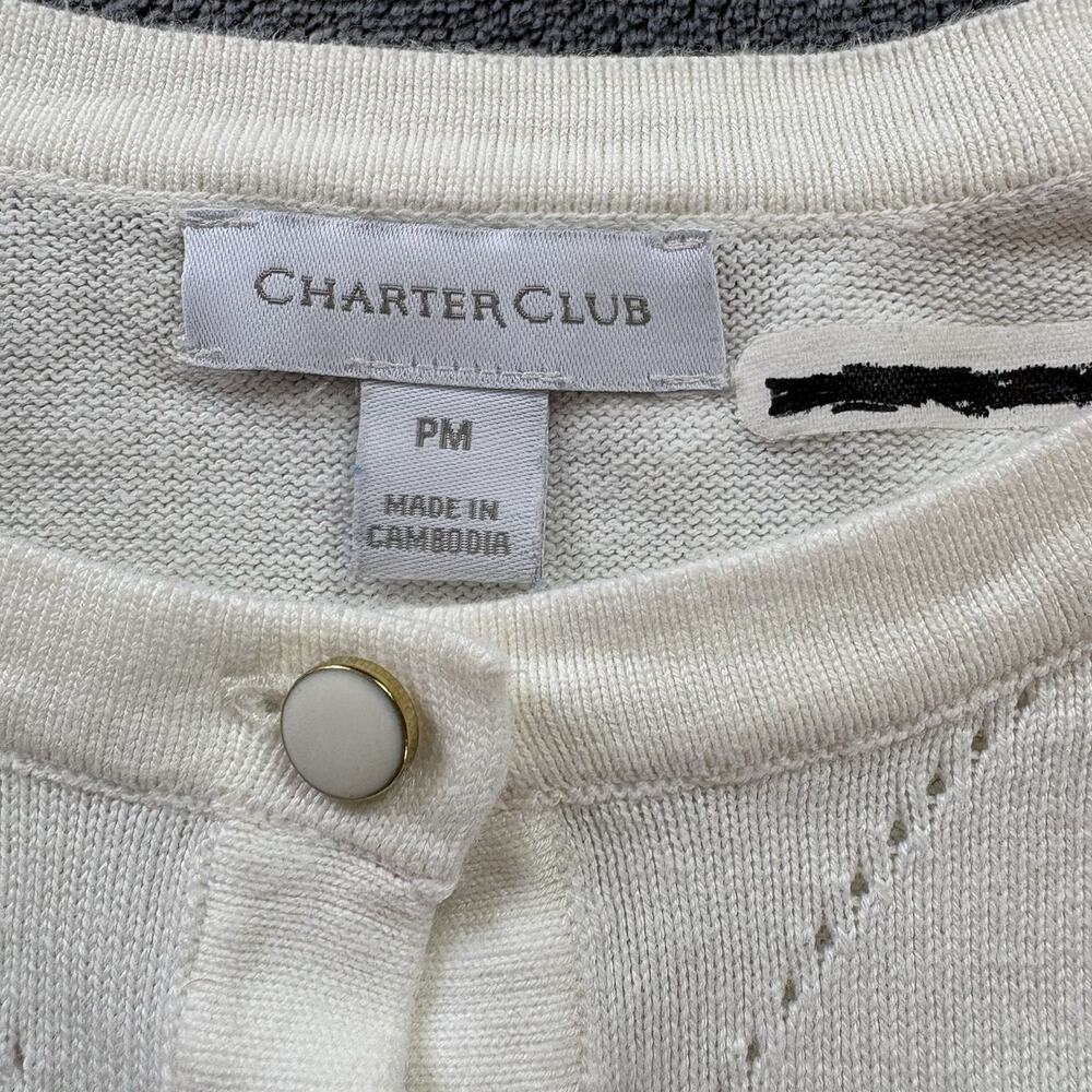 Charter Club Women’s Embroidered Floral White Cardigan Size M Preppy Grandmacore - Picture 7 of 13